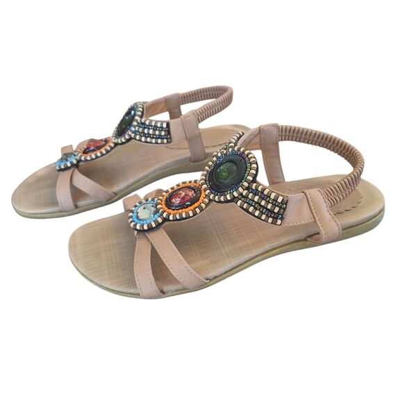 Siketu STONE-EMBELLISHED Flat Sandal Beaded Boho T-strap size US 7 EU 38 - Picture 4 of 9